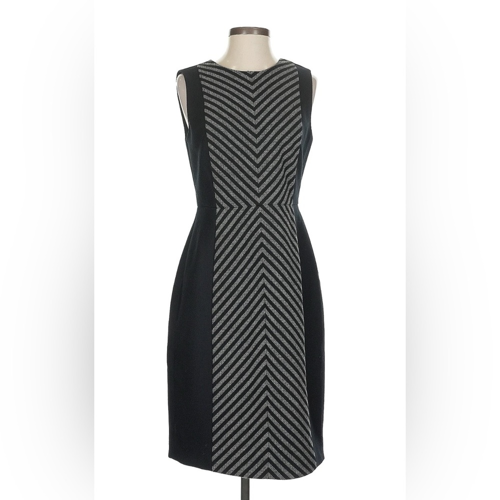 J. Crew Black and Gray Striped Wool Sheath